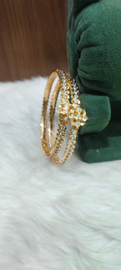 Pure panchaloham white stone 2 kada bangles
