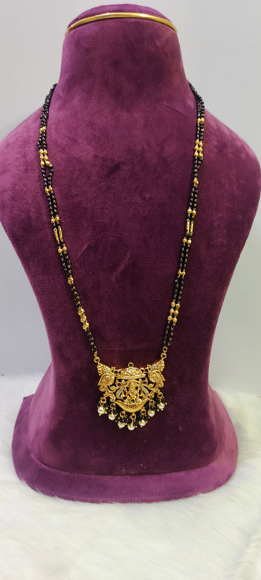 Premium nakshi 2 line black beads with 28" length
