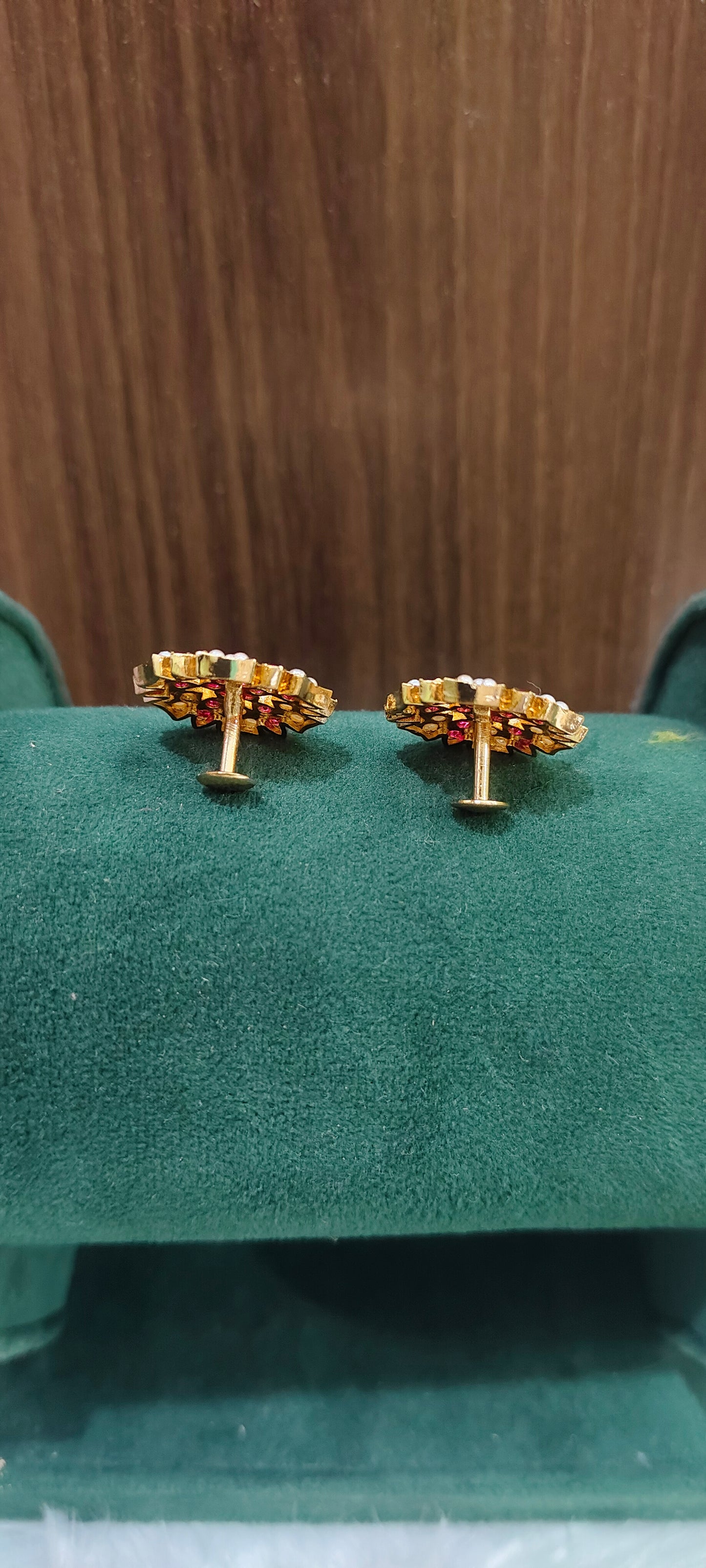 Pure panchaloham big studs with Ruby and pearl combination