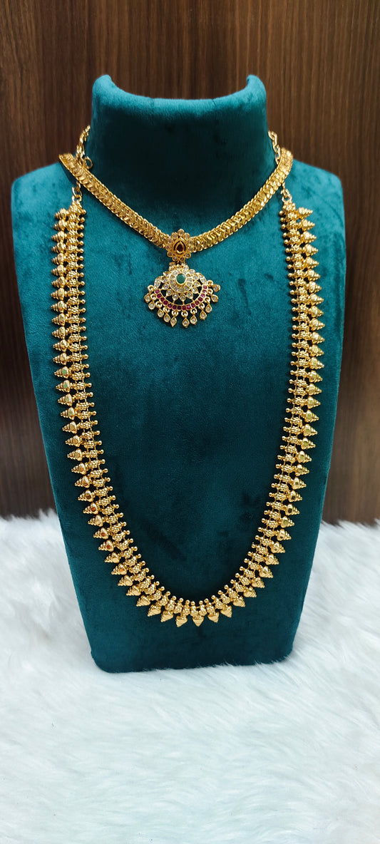 Premium nakshi finish necklace and long haram combo set