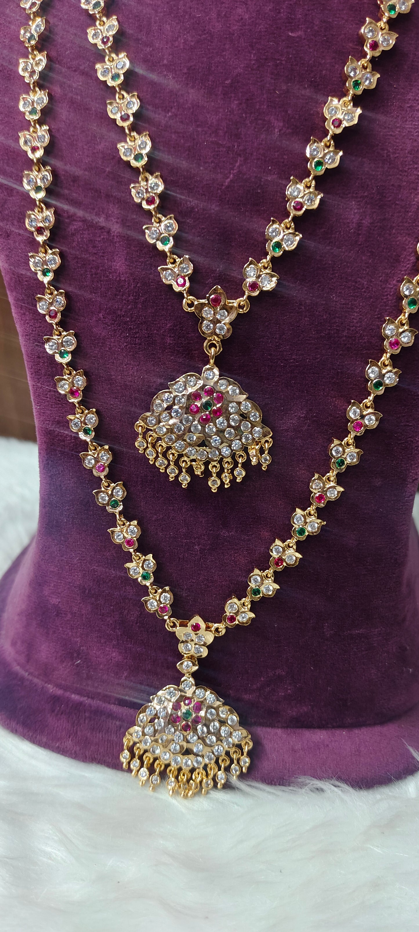 Pure panchaloham bridel set ( long haram, necklace, earrings,maati, mangtika)