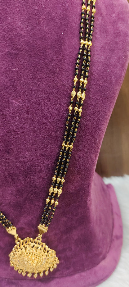 Premium nakshi 30" length 3 line long black beads
