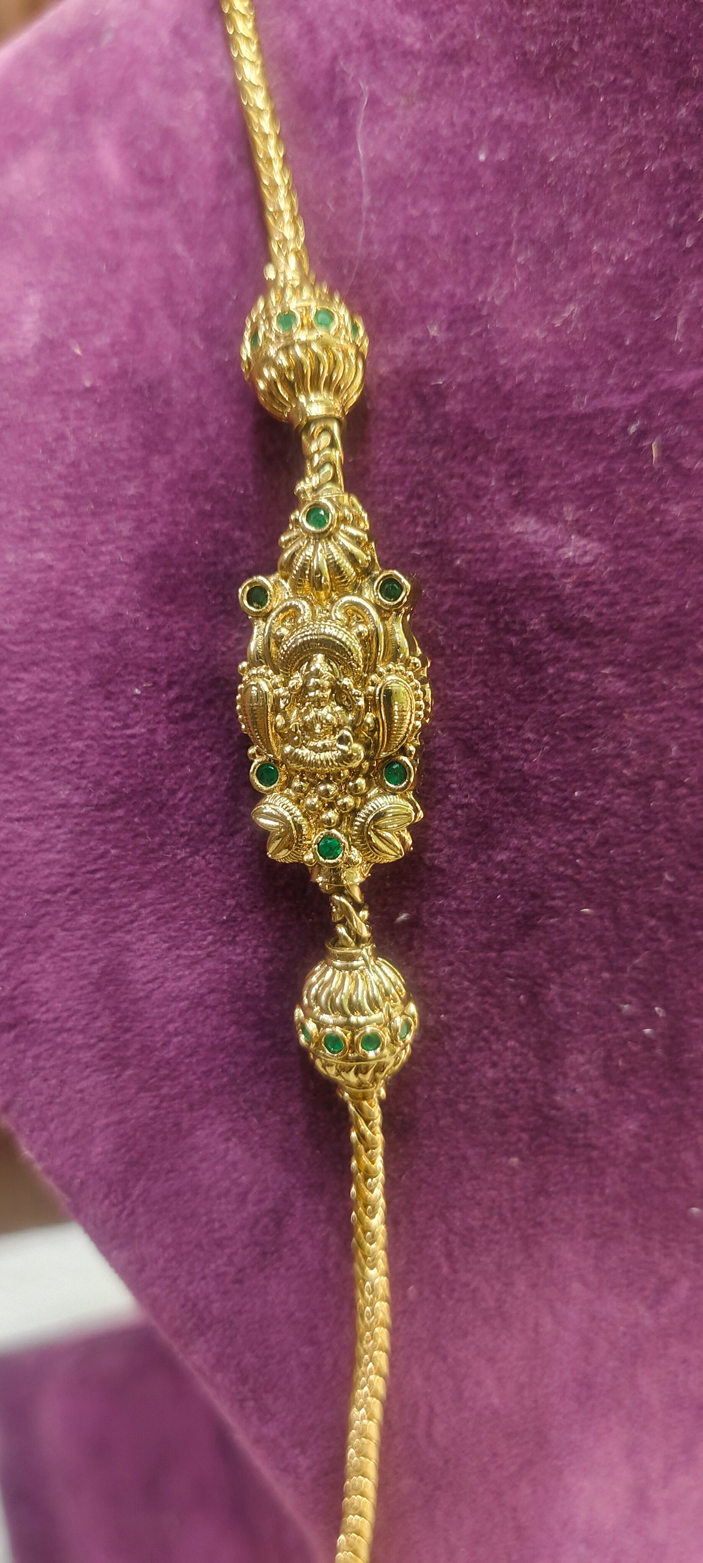 Premium nakshi gold look 24" length side Lakshmi Devi pendant thali chain