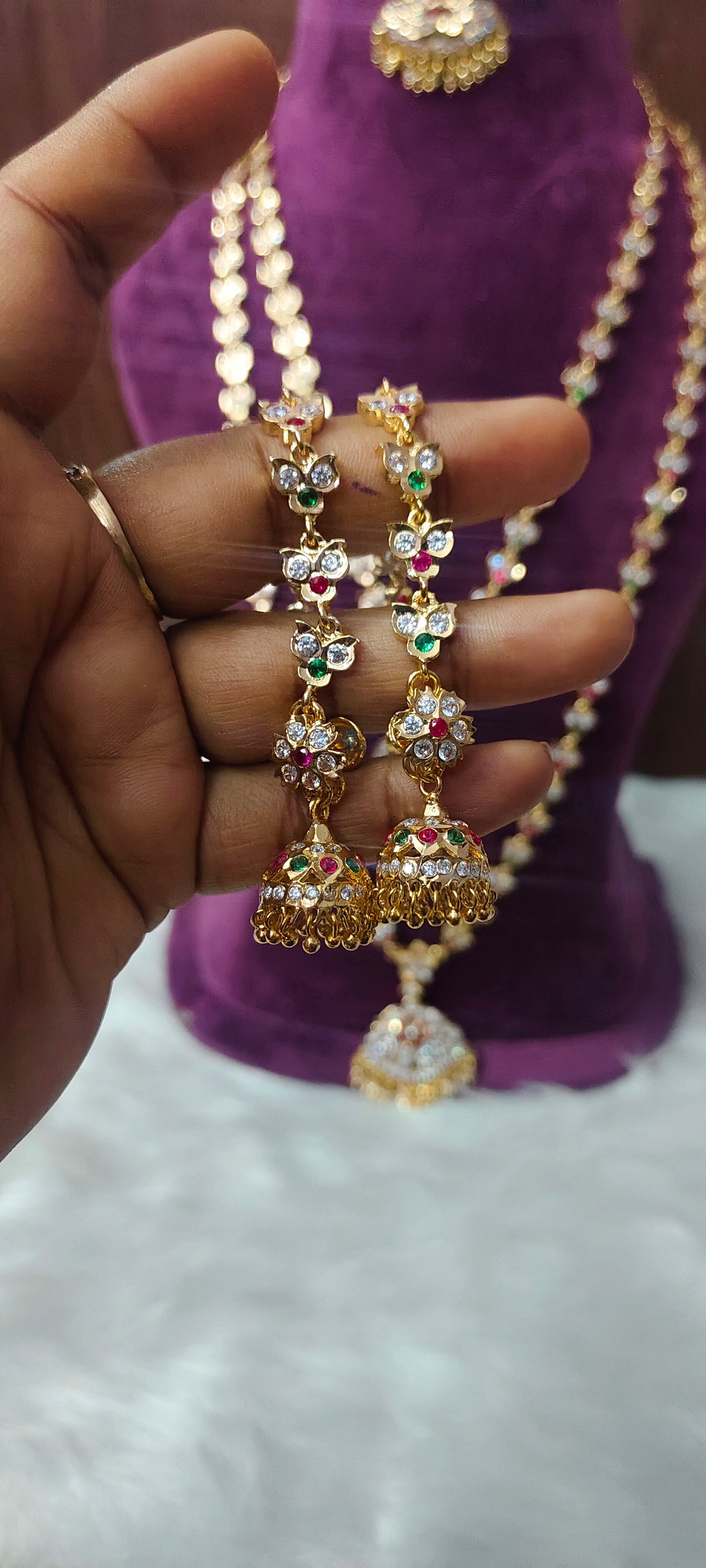 Pure panchaloham bridel set ( long haram, necklace, earrings,maati, mangtika)