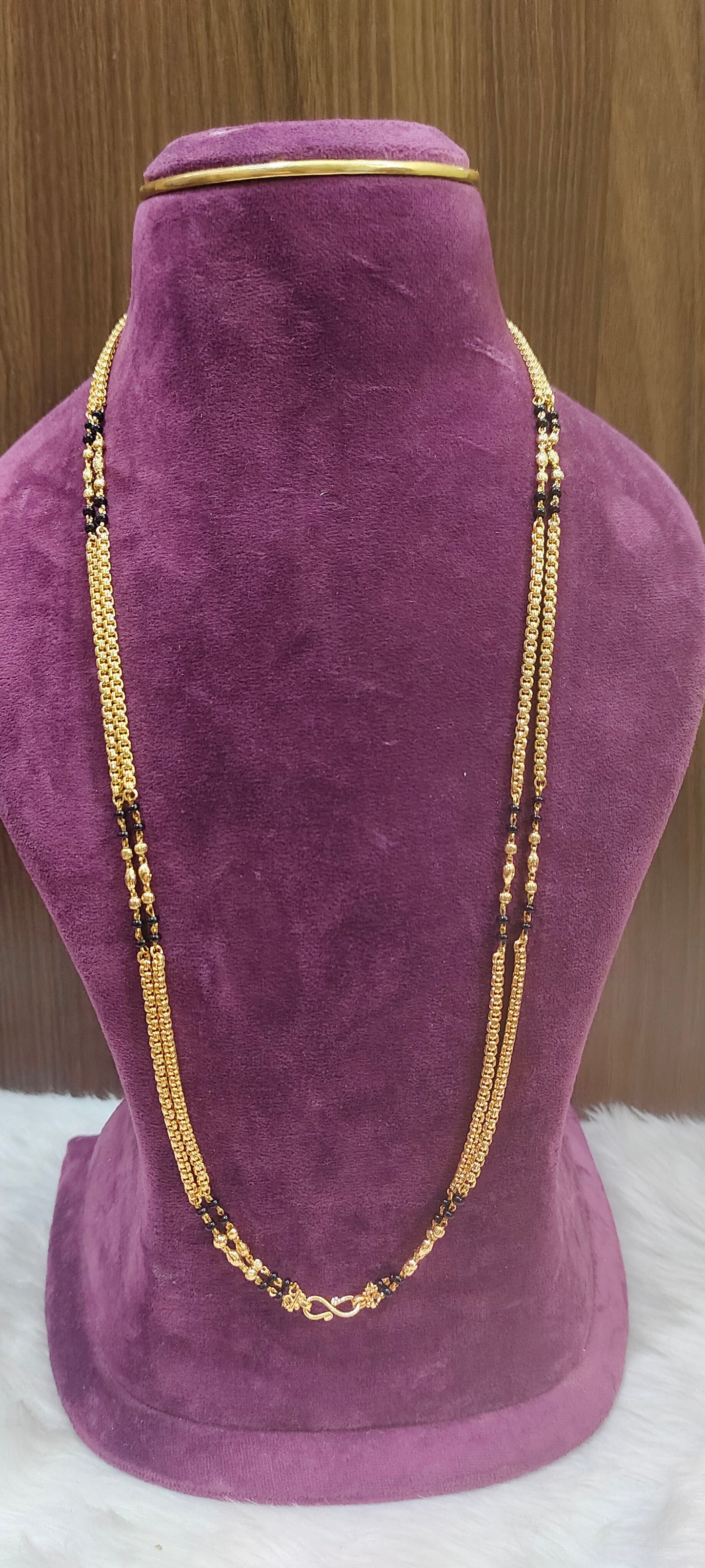 Premium fully micro gold plated 26" length 2line bharati model black beads thali chain