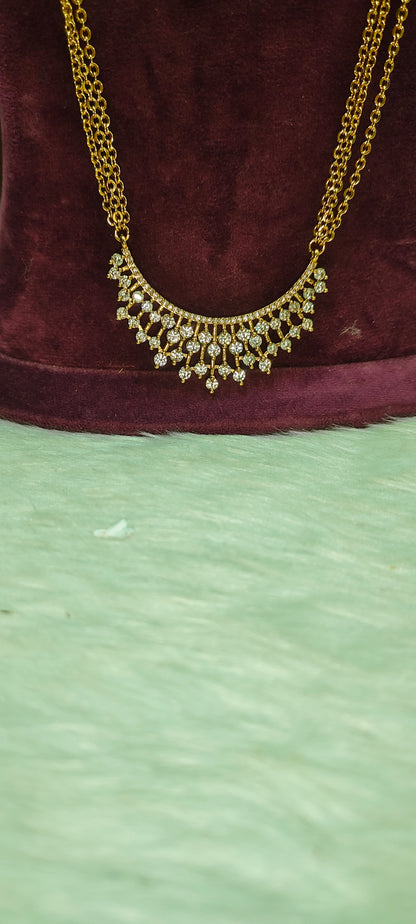 Premium gold look 3 line 30" length chandraharam with Trendy stone pendant