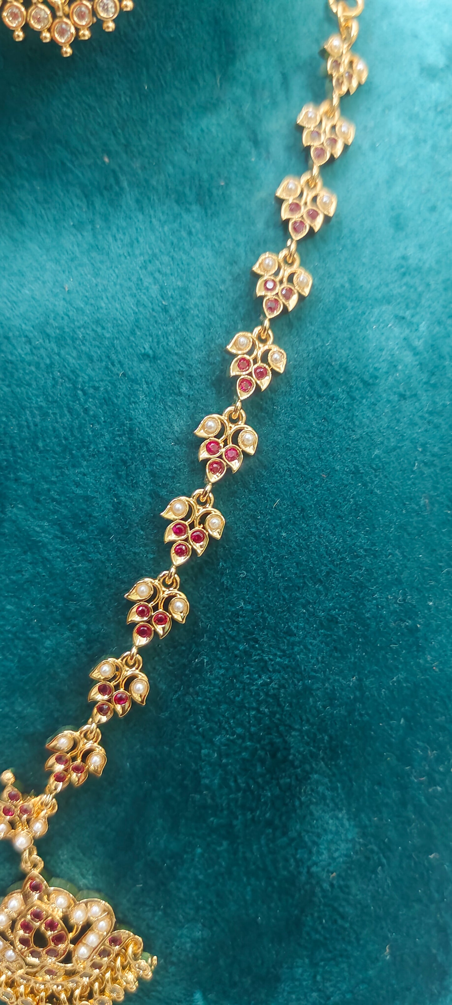 Pure panchaloham ruby and pearl necklace with earrings