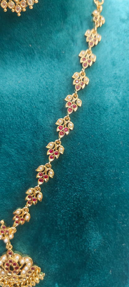 Pure panchaloham ruby and pearl necklace with earrings