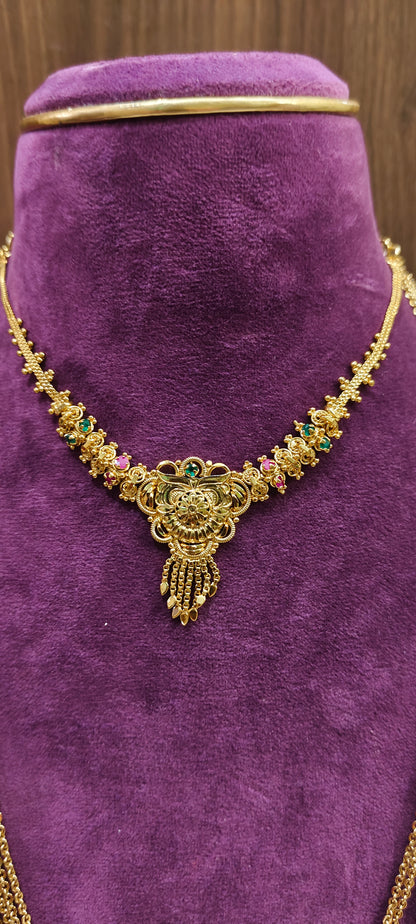 Premium nakshi 5 step 28" length chandra haram with simple necklace combo (necklace design slightly may changes)