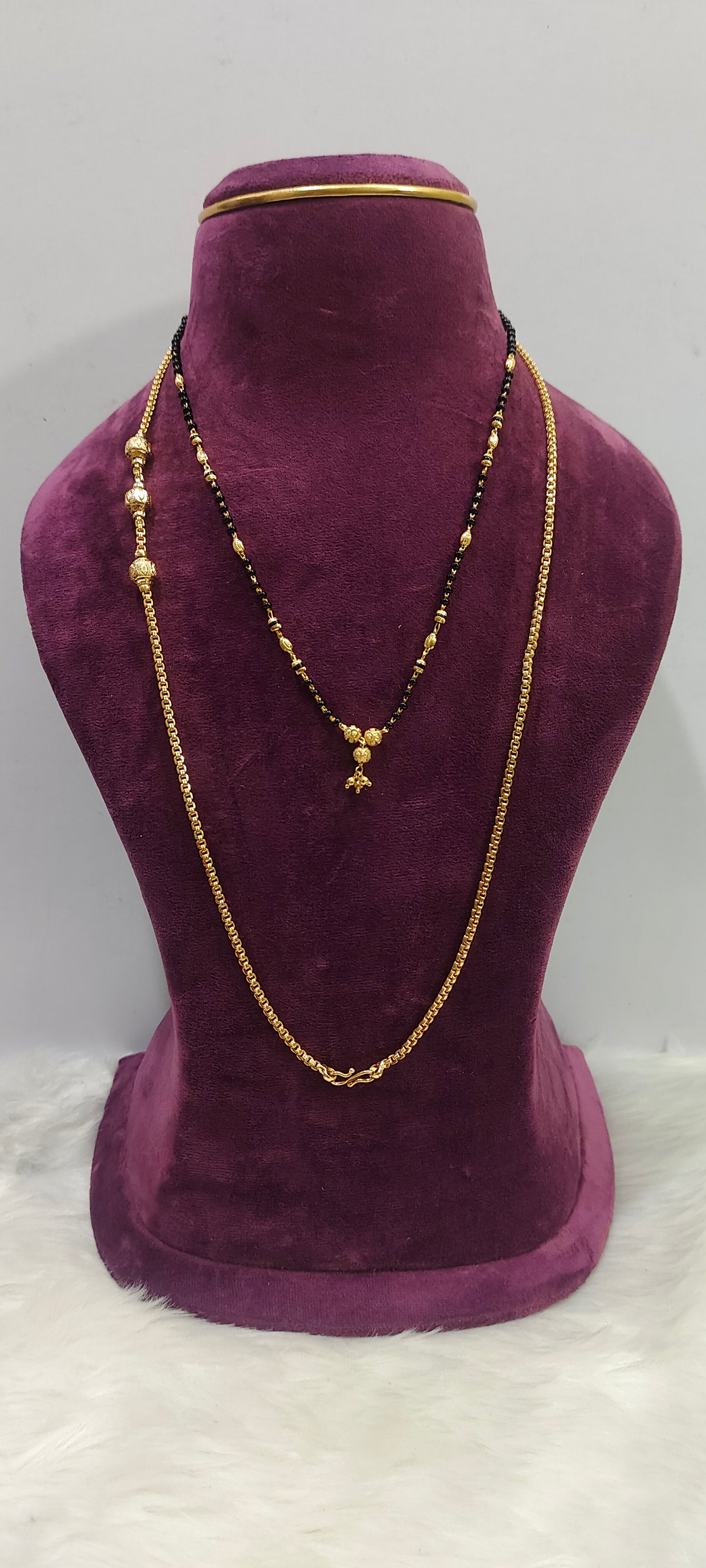 Premium micro gold plated 26" length Thali chain and 18" Short black beads