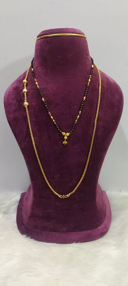 Premium micro gold plated 26" length Thali chain and 18" Short black beads