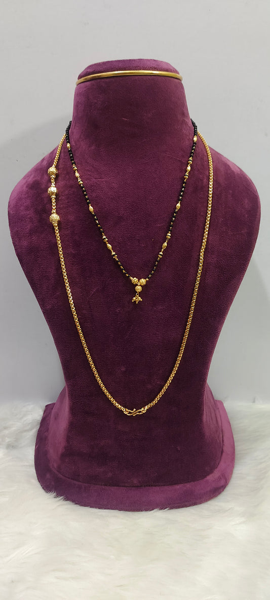 Premium micro gold plated 26" length Thali chain and 18" Short black beads