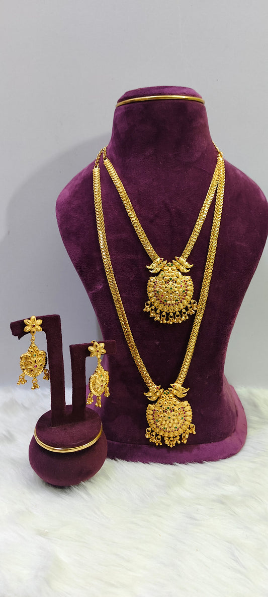 100% gold look necklace and long haram combo