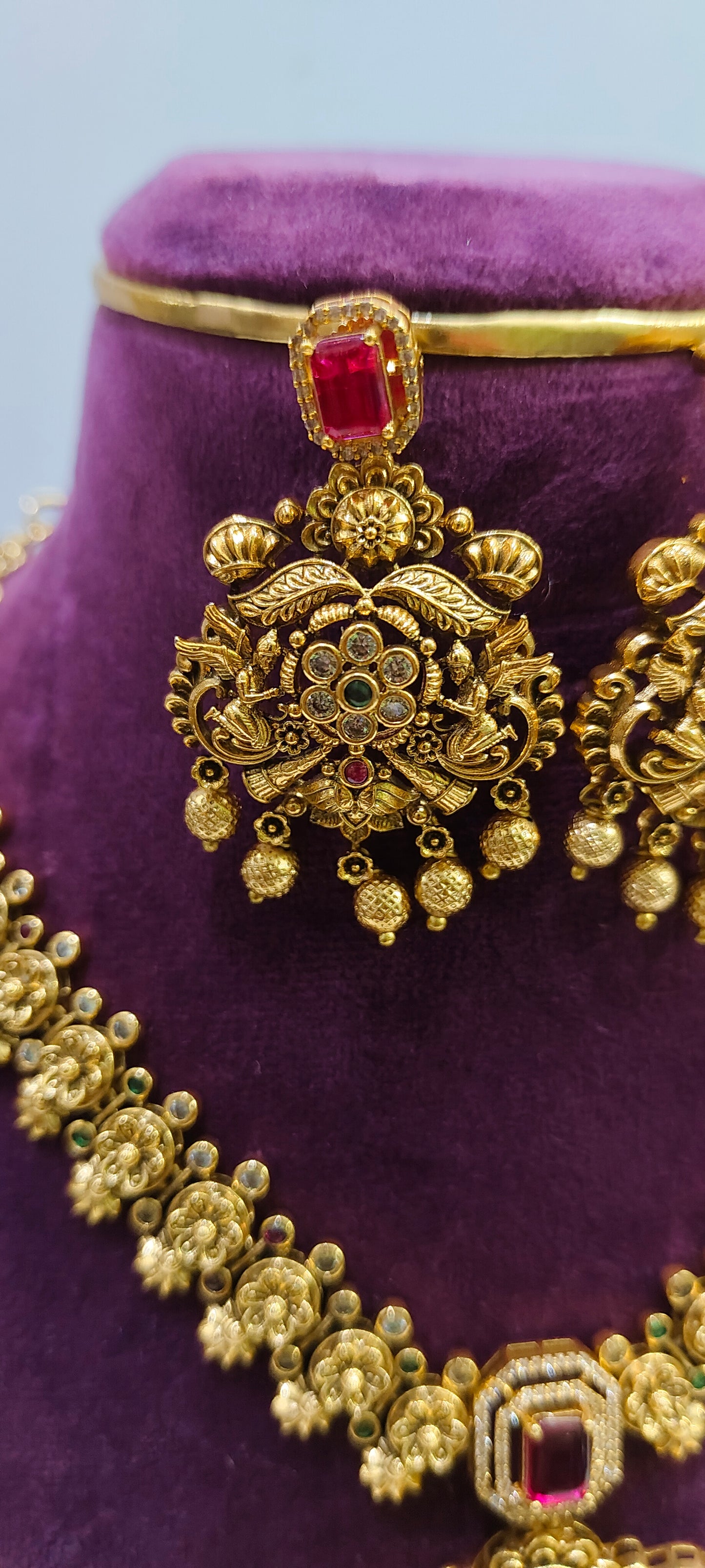 Premium antique nakshi  3d embossed bridel necklace set