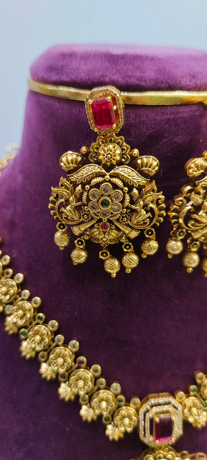 Premium antique nakshi  3d embossed bridel necklace set