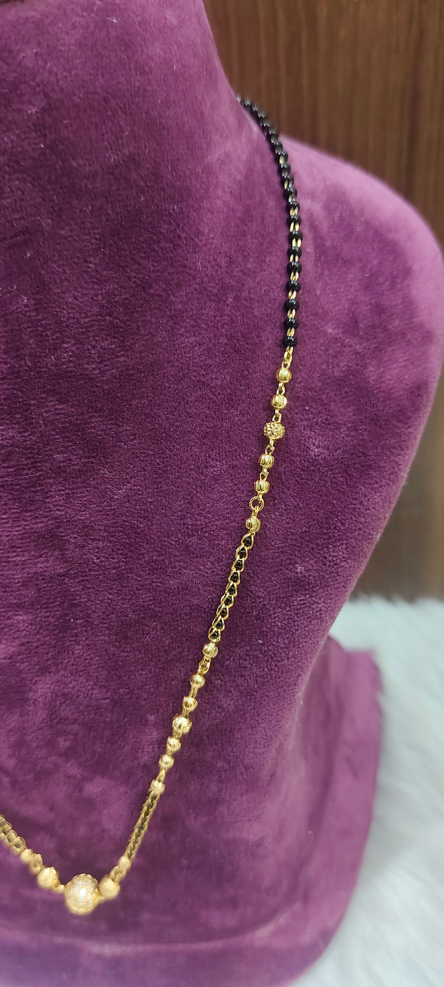 Premium gold look 18" length black beads