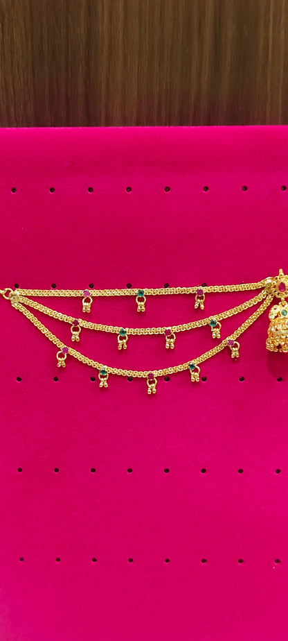 100% gold look screw back jumkas with 3 line earchains