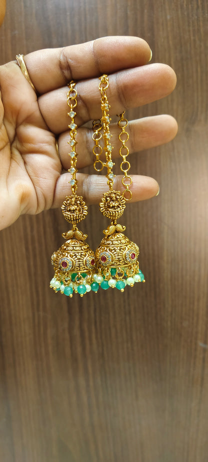 High premium nakshi medium size jumka with attached chuttu maati