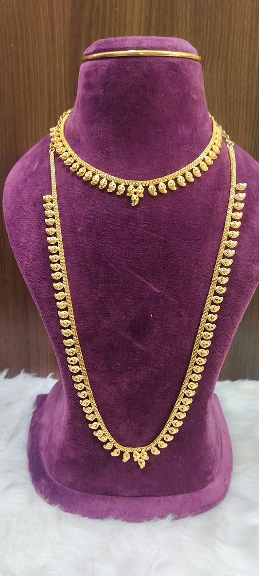 100%gold look necklace and long haram set