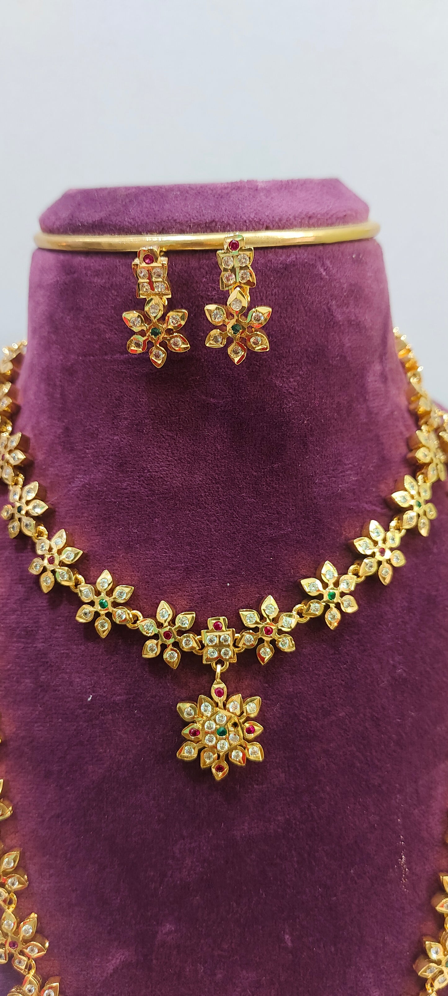 Pure panchaloham trendy necklace and long haram combo set with push back earrings