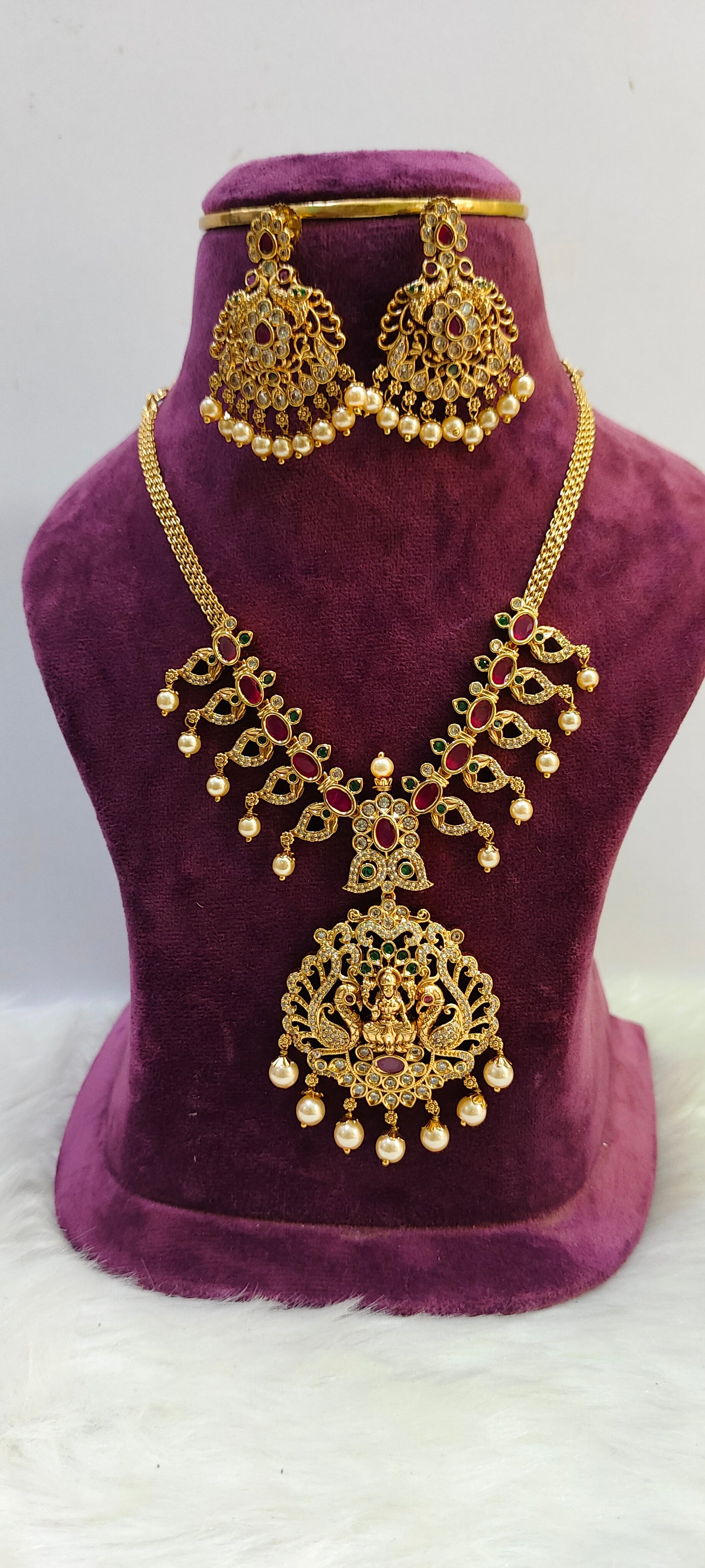Premium nakshi ruby necklace set with big earrings