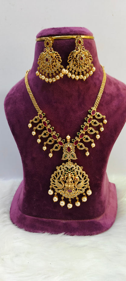 Premium nakshi ruby necklace set with big earrings
