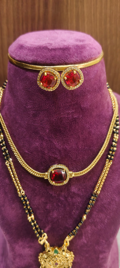 Simple nakshi nanu necklace set and 18" length black beads combo