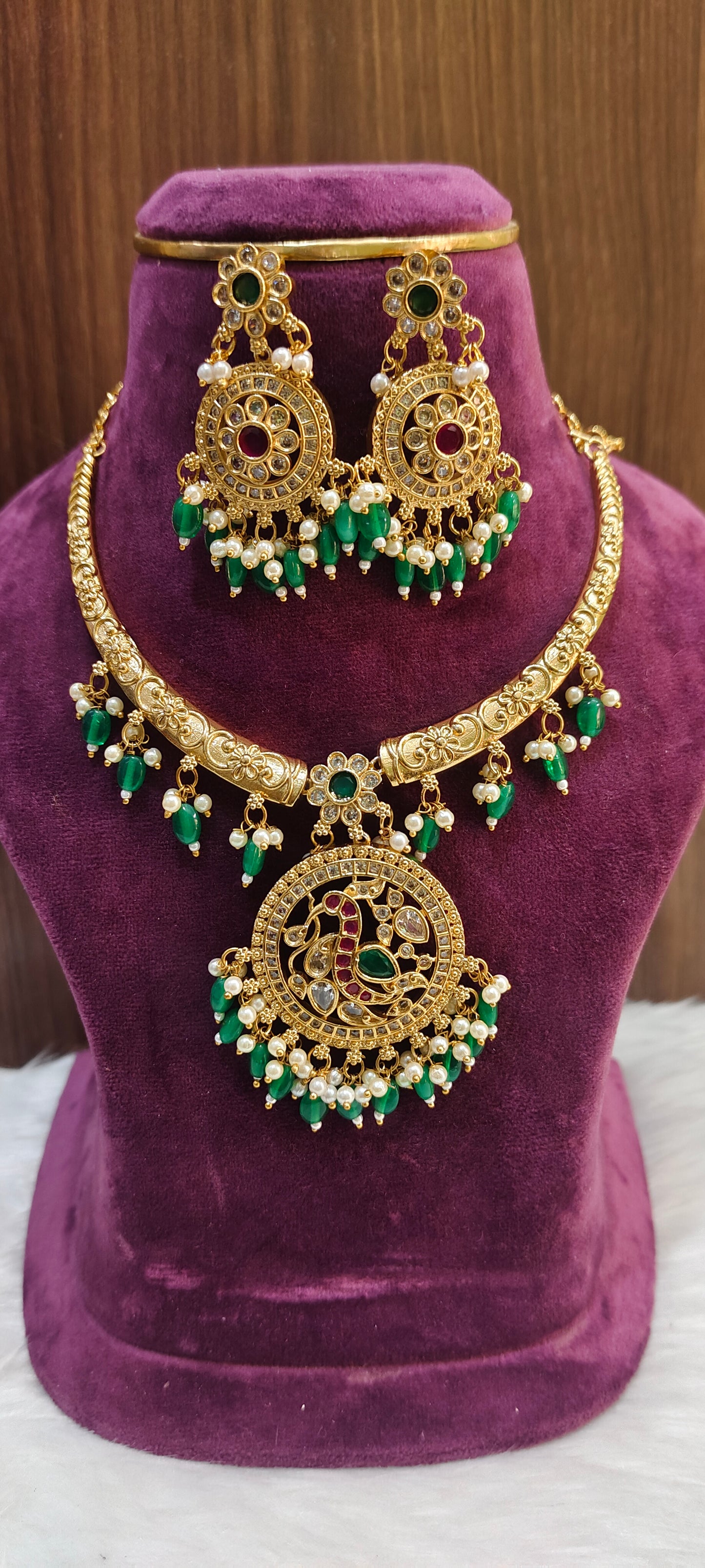 Premium nakshi kante necklace set with out god motive