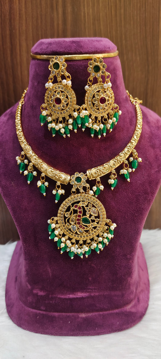 Premium nakshi kante necklace set with out god motive