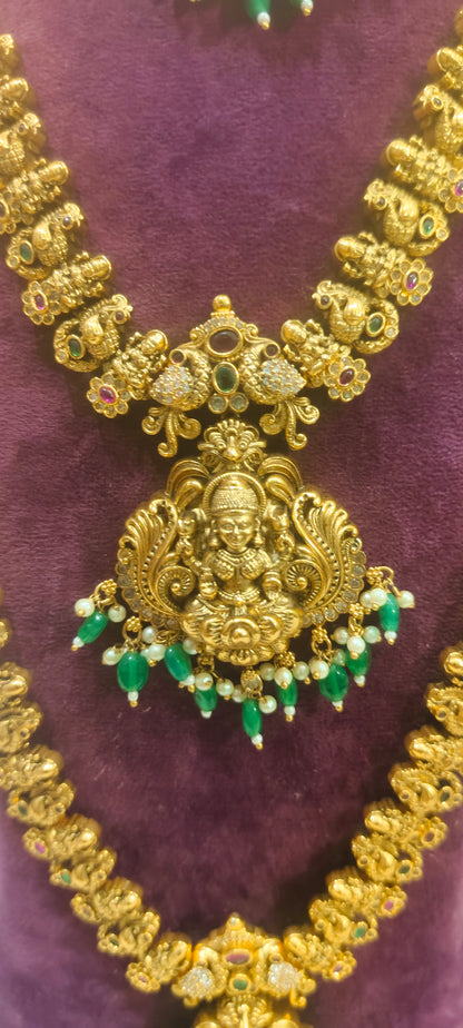 Premium nakshi necklace , long haram, earringsand  mangtika bridel combo set