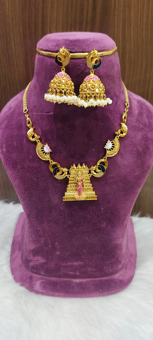 Premium gold look temple jewellery with meenakari design