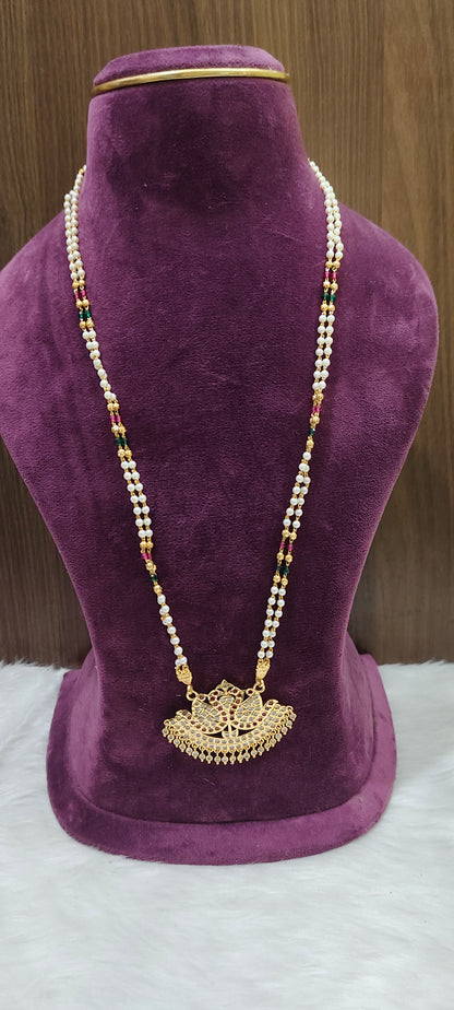 Pure panchaloham pendant with micro gold plated pearl 2 line chain with 28" length