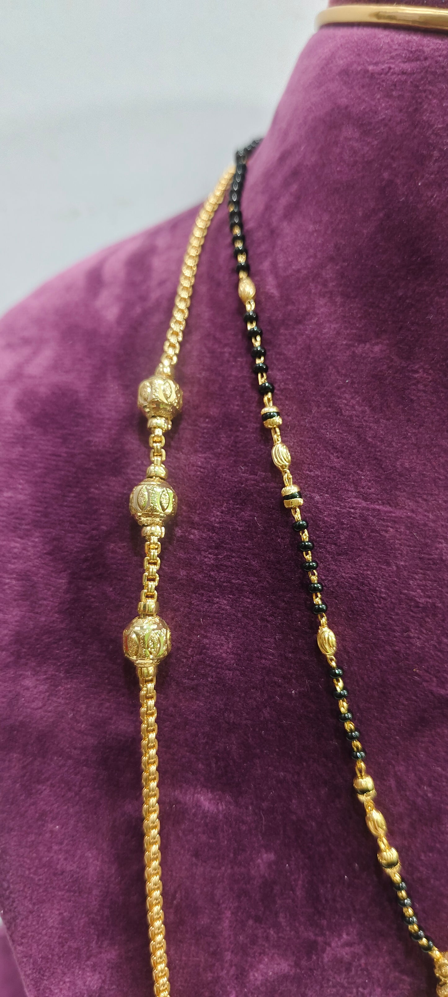 Premium micro gold plated 26" length Thali chain and 18" Short black beads