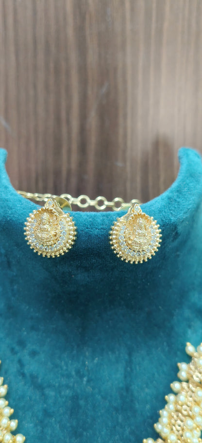 Simple and elegant pearl lakshmi Devi necklace set