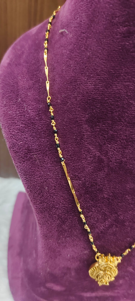 Premium micro gold 18" length Lakshmi Devi pendant short black beads