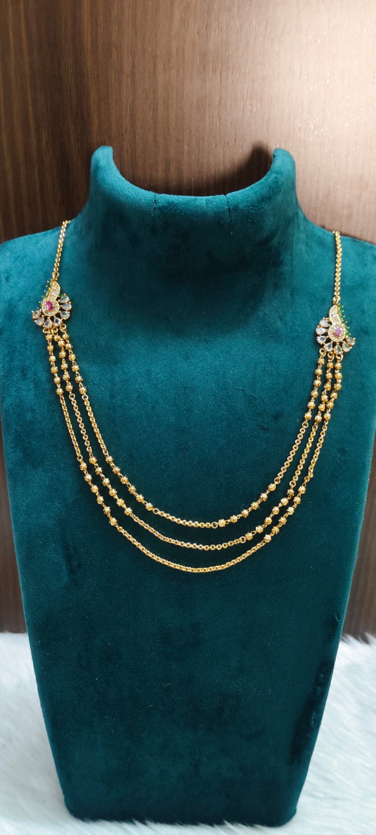 Premium nakshi 3 step necklace with side broch
