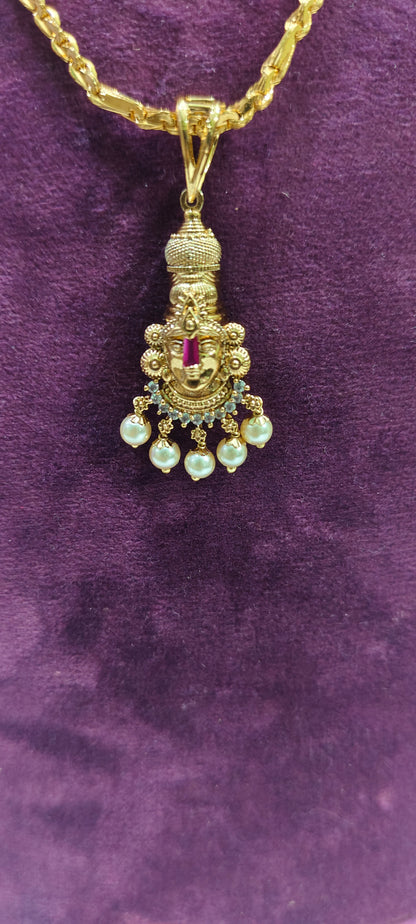 Premium micro gold plated 20" length 5 plus 1 chain with balaji pendant