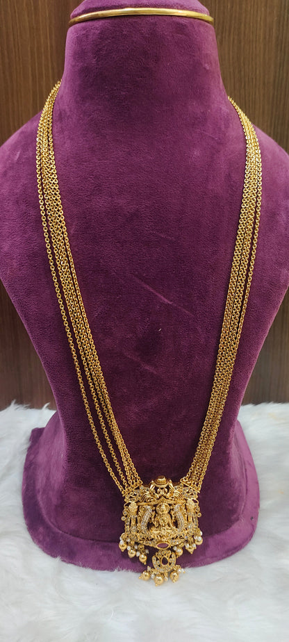 High premium nakshi 32" length long 5 line pendant chandraharam with jumkas