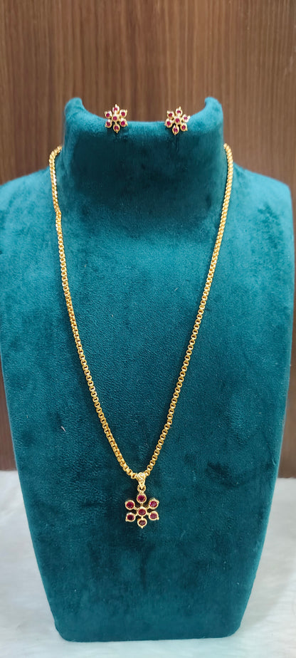 Pure panchaloham pendant and studs with micro gold 18" length chain