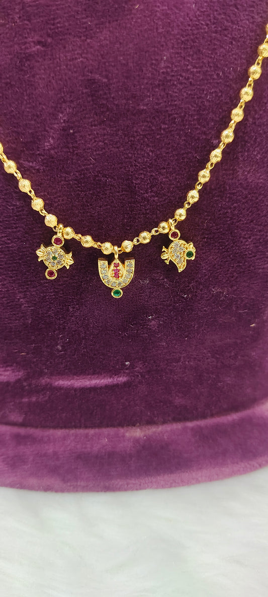 Premium micro gold plated 18" length ball chain with tirunamam shanku chakram chain