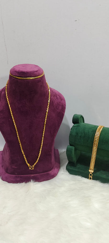 Premium micro gold plated 20" length 5 plus 1 chain and 8" length men's bracelet combo