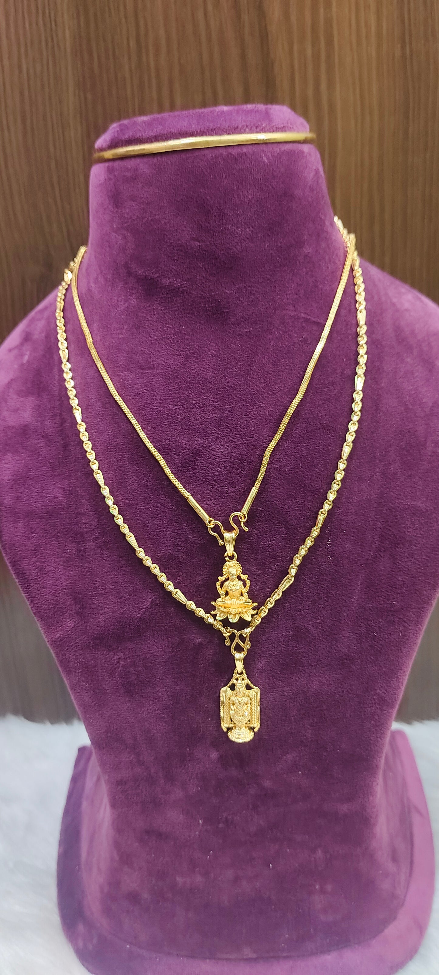 Premium micro gold plated 20" length balaji chain and 18" length Lakshmi Devi chain