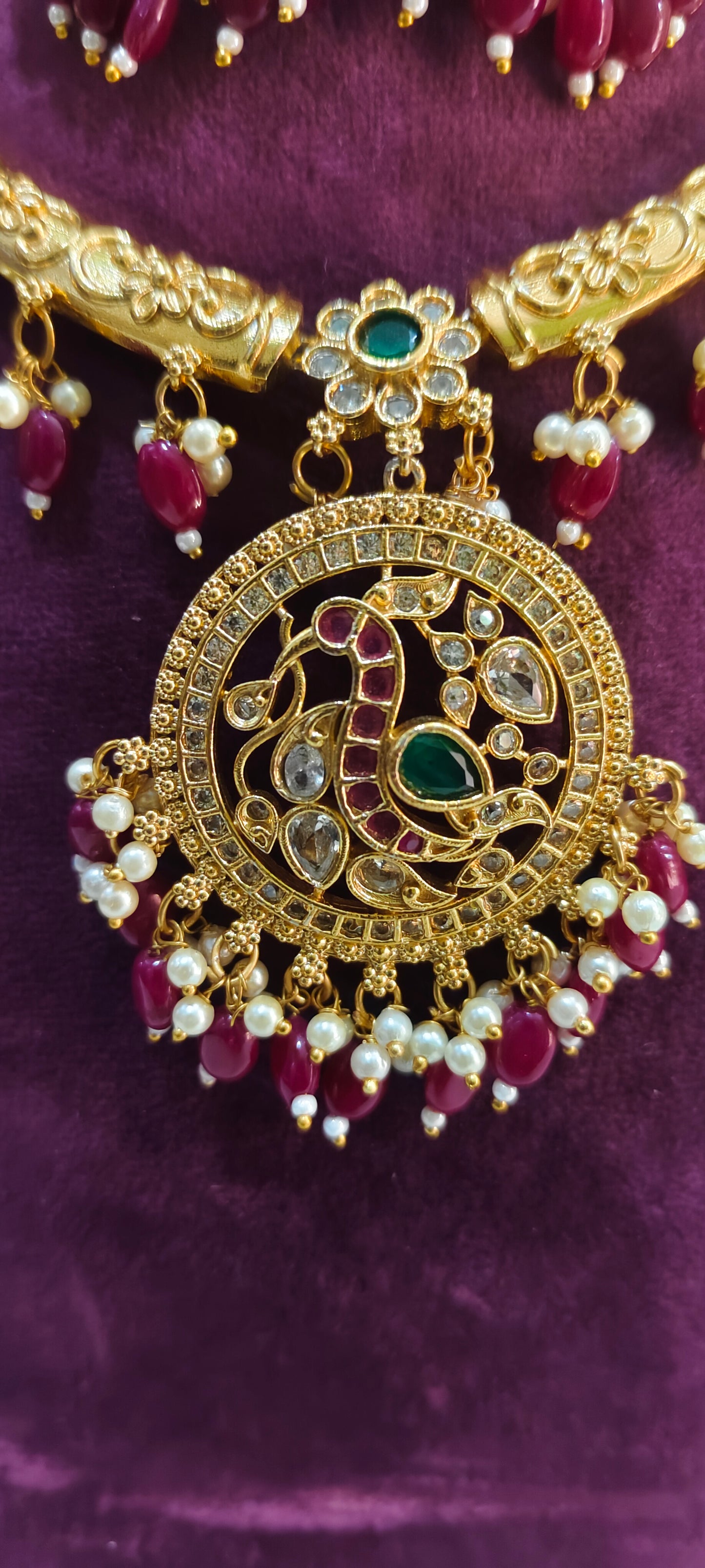 Premium nakshi kante necklace set with out god motive