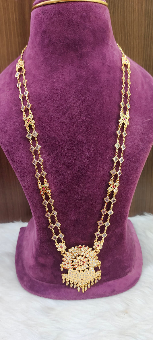 Pure panchaloham polki stone daimond shape chain long haram