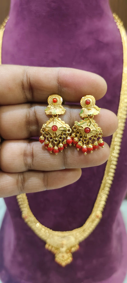 100% real gold look simple long haram with earrings