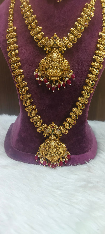Premium nakshi necklace , long haram, earringsand  mangtika bridel combo set
