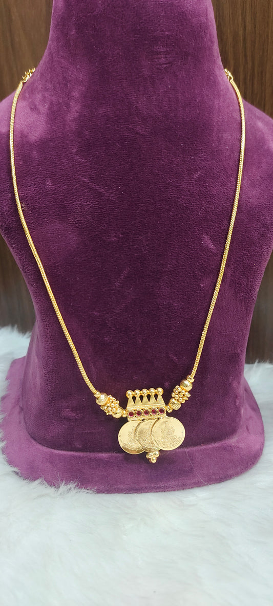 Premium micro gold plated18" Lakshmi Devi kasu chain and earrings combo