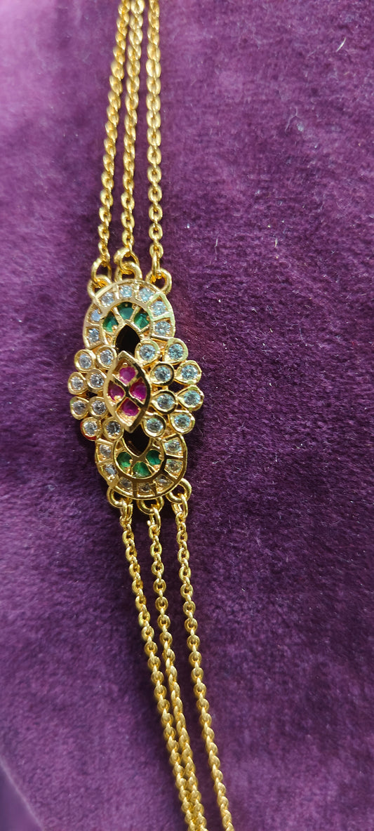 Premium Micro gold rate 3 line chandraharam with panchaloham pendant
