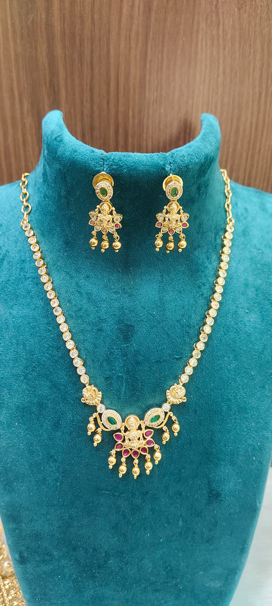 Simple gold look Lakshmi Devi necklace set