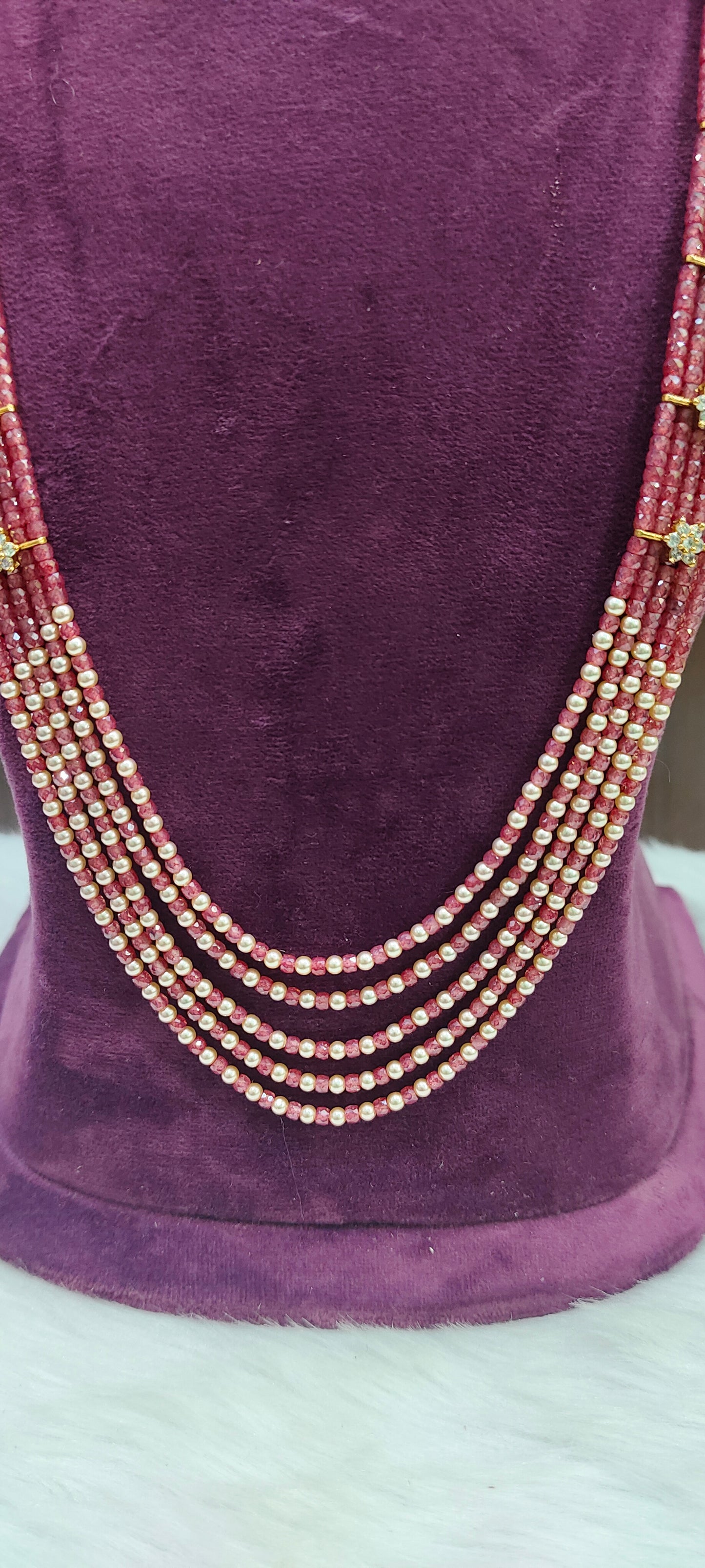 Premium cz and Swarovski pearl 5 step long haram (hand made)